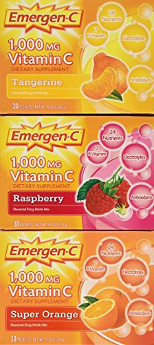 Emergen-C Vitamin C 1000Mg 90 Packets 3 Variety Cartons Net Wt 29.1 Ounce (828G)