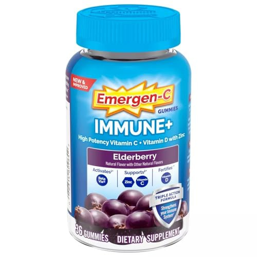 Emergen-C Immune Elderberry Gummies 750 Mg Vitamin C With Vitamin D Zinc And Electrolytes Immune Support Dietary Supplement Caffeine Free Gluten Free Elderberry Flavor 36 Count