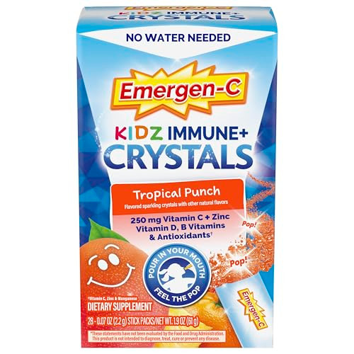 Emergen-C Kidz Immune Plus Crystals On-The-Go Immune Support Supplement With Vitamin C Vitamin D B Vitamins Zinc And Manganese Tropical Punch 28 Stick Packs
