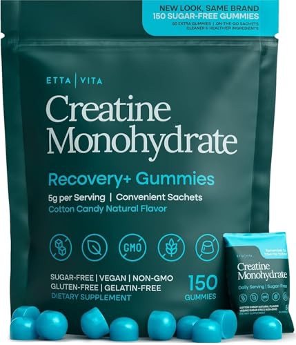 Etta Vita Sugar-Free Creatine Monohydrate Gummies (5G Per Packet) - Potent Creatine Gummies For Men & Women Supplement For Muscle Support Cognitive Function - Non-Gmo Gluten-Free Mucuna Pruriens