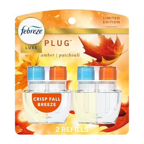 Febreze Plug In Air Freshener Odor-Fighting Scented Oil Refill Air Fresheners For Home And Bathroom And Kitchen Long Lasting For Strong Odors Crisp Fall Breeze Scent 0.87Oz Refills 2 Count