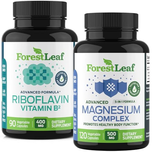 Forestleaf Riboflavin & Magnesium Migraine Supplement - Riboflavin 400Mg For Headache Relief - Ultimate Magnesium Bundle With B2 Vitamin 400Mg For Headache Migraine Relief Capsules