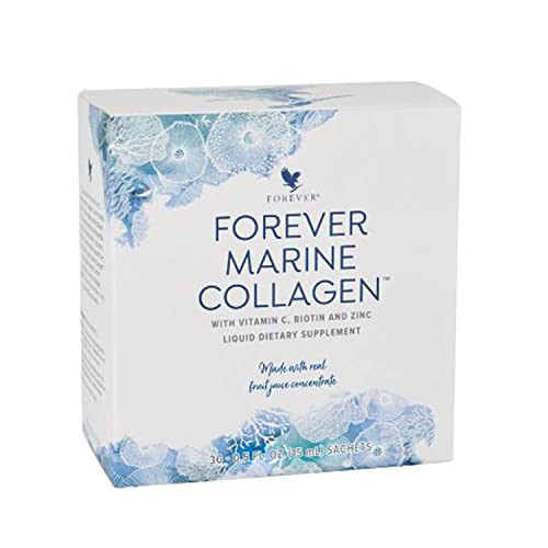 Forever Living Forever Marine Collagen - Tart Berry Flavor With Vitamin C Zinc Goji Berries & Green Tea Extract - Skincare Routine 30 Sachets