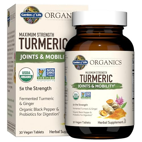 Garden Of Life Organics Maximum Strength Turmeric Joints & Mobility Support 30 Tablets - 500Mg Curcumin (95 Curcuminoids) Black Pepper - Organic Non-Gmo Vegan & Gluten Free Herbal Supplements