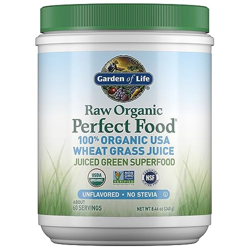 Garden Of Life Raw Organic Perfect Food 100 Organic Usa Wheat Grass Juice - Juiced Green Superfood Greens Powder 60 Servings - Stevia-Free Non-Gmo Vegan Gluten Free Whole Food Dietary Supplement