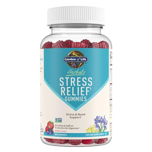 Garden Of Life Herbals Stress Relief Gummy With Rhodiola & Saffron For Positive Mood & Stress Response Plus Prebiotics & Probiotics For Digestive Support Gluten-Free Berry Flavor 30 Servings