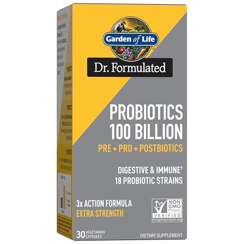 Garden Of Life Dr Formulated Probiotics 100 Billion Cfu Pre Pro Postbiotics - Extra Strength Digestive & Immune Support For Men And Women Potato Acacia Postbiotic Metabolites 30 Capsules