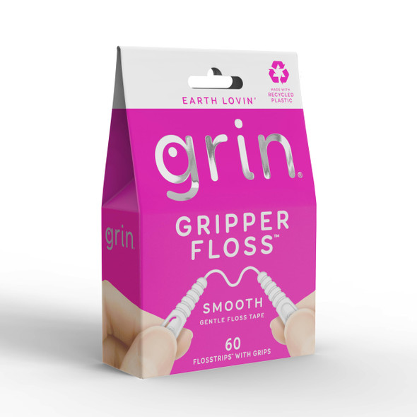Grin Gripper Floss Individually Wrapped Smooth Dental Floss 60 Count Minty Flavor Recyclable Packaging Gentle Floss Tape Finger Grips With Safe Fold Back Pick No Shredding Or Breaking