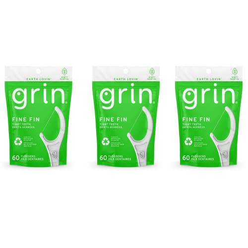 Grin Dental Floss 3 Packs Of 60 (Fine Fin Tight Teeth Dents Serr Es)