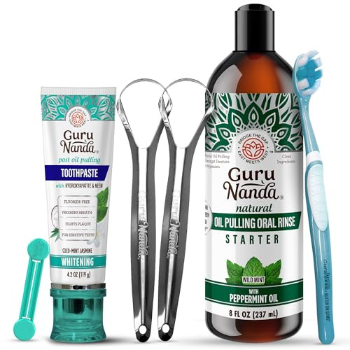Gurunanda Whitening Care Bundle Hydroxyapatite Toothpaste & Peppermint Whitening Pulling Oil For A Brighter Smile & Fresher Breath