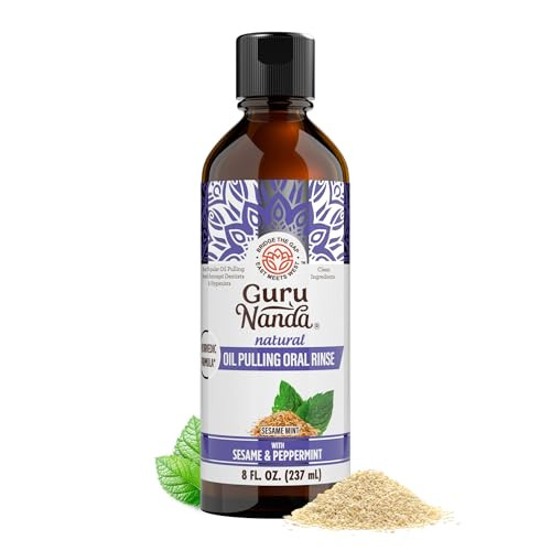 Gurunanda Sesame Mint Oil Pulling Mouthwash For Gentle & Natural Oral Care Pure Sesame & Mint Extracts Supports Happy Gums & Oral Hygiene Alcohol-Free 8 Oz