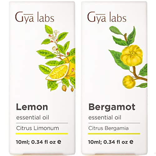 Gya Labs Lemon Essential Oil For Diffuser & Bergamot Oil For Hair Set - Aromatherapy Grade Essential Oils Set - 2X0.34 Fl Oz - Gya Labs