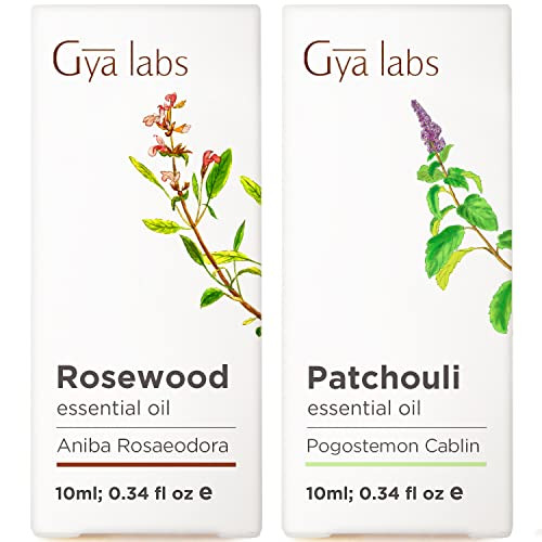 Gya Labs Rosewood Oil For Skin & Patchouli Essential Oil For Diffuser Set - Aromatherapy Grade Essential Oils Set - 2X0.34 Fl Oz - Gya Labs