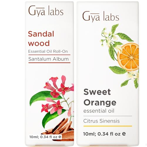 Gya Labs Sandalwood Roll On & Sweet Orange Essential Oil For Diffuser Set - Essential Oils Aromatherapy Roll On With Essential Oil Set - 2X0.34 Fl Oz - Gya Labs