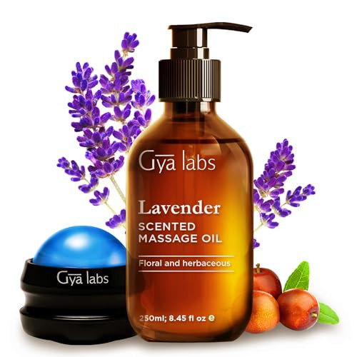Gya Labs Lavender Relaxation Massage Oil - 8.45 Fl Oz - With Massage Roller Ball - Fast Absorbing 100 Pure Natural Blend Of Spa Quality Oils For Skin Muscle Relaxing - Calming Aromatic Self-Care