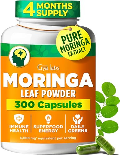 Gya Labs Moringa Capsules - 300 Capsules - Pure Moringa Powder For Energy Skin Immune & Gut Health - Green Superfood From Moringa Leaf Powder - Non-Gmo Additive-Free