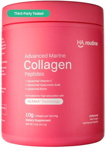 Haroutine Advanced Marine Collagen Powder Plus Liposomal Vitamin C Hyaluronic Acid & Biotin Sugar-Free Type I Collagen Supplement For Skin Hair Nails Joint & Gut Health 30 Servings Unflavored