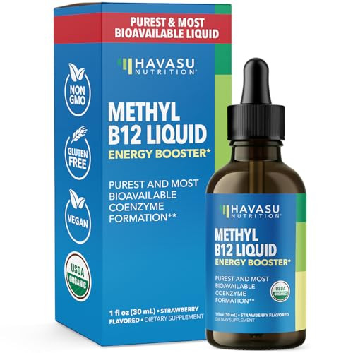 Havasu Nutrition Usda Organic Vitamin B12 Liquid Drops - Methylcobalamin For Enhanced Energy And Nervous System Support - 30 Servings - Highly Bioavailable For Absorption - Non-Gmo Vegan Strawberry Flavor 1 Fl Oz