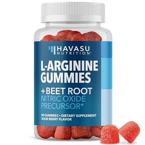 Havasu Nutrition L-Arginine Gummies With L-Citrulline And Beet Root - Nitric Oxide Supplement - 90 Count - Energy Endurance And Recovery Support - Vegan Non-Gmo - Energizing Sour Berry Flavor 30-Day Serving
