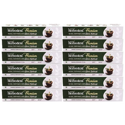 Herbodent Premium Toothpaste - 3.53 Oz Pack Of 12 A Unique Blend Of 21 Herbs Like Neem Clove Cinnamon Cardamom With Natural Mouthwash - No Paraben No Fluoride No Saccharin No Triclosan