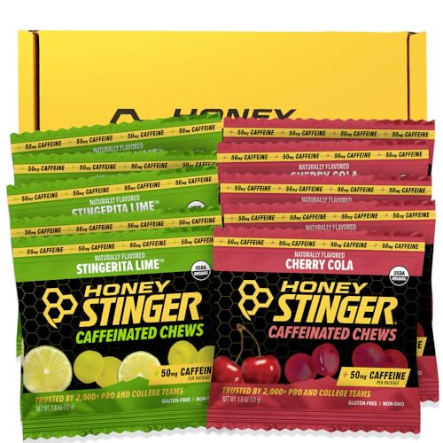Honey Stinger Organic Caffeinated Energy Chew Variety Pack Of 12 6 Packs Each Of Cherry Cola & Stingerita Lime Gluten Free For Exercise Endurance & Performance Sports Nutrition For Home & Gym