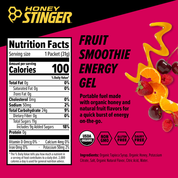 Honey Stinger Energy Gel Variety Pack 5 Packs Each Of Gold And Organic Fruit Smoothie Gluten Free & Caffeine Free For All Exercises Sports Nutrition For Home & Gym Pre And Mid Workout