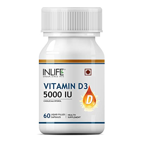 Inlife Vitamin D3 5000 Iu Cholecalciferol With Extra Virgin Coconut Oil Supplement For Better Absorption For Both Men & Women Supports Immunity Bones & Muscle Health Pack Of 1 60 Soft Gels