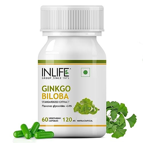 Inlife Ginkgo Biloba Extract Capsules 120Mg Herbal Supplement 60 Vegetarian Capsules