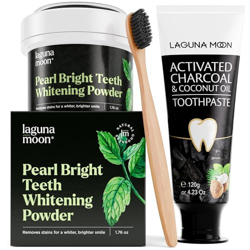 Lagunamoon Teeth Whitening Powder 50G Bright Pearl Spearmint Flavor And Charcoal Toothpaste For For Whitening Teeth And Removing Stains
