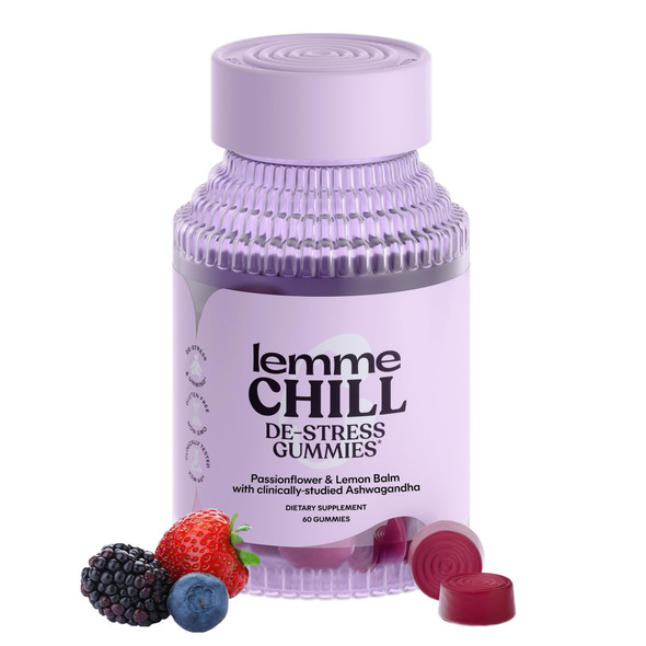 Lemme Chill Stress Relief Gummies With 300Mg Ksm-66 Ashwagandha Lemon Balm Passionflower & Goji To Support Relaxation Healthy Cortisol & Sleep - Gluten-Free Non-Gmo Mixed Berry (60 Count)