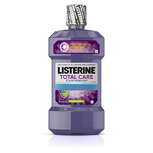 Listerine Total Care Whitening Mouthwash 6 Benefit Fluoride Anticavity Mouthwash For Stain Removal And Bad Breath Fresh Mint Flavor 32 Fl. Oz