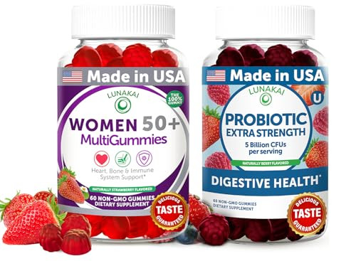 Lunakai Usa Made Women 50 Multivitamin & Probiotic Gummies Bundle Immune & Digestive Support 60 Non-Gmo Gummies Each
