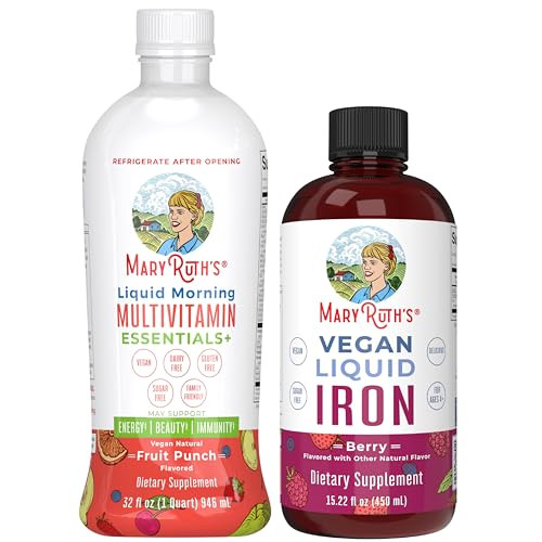 Maryruth'S Maryruth Organics Liquid Morning Multivitamin (Fruit Punch) & Iron Liquid (Berry) Clean Label Project Verified Vitamins For Energy Immunity & Overall Health Vegan Non-Gmo Gluten Free