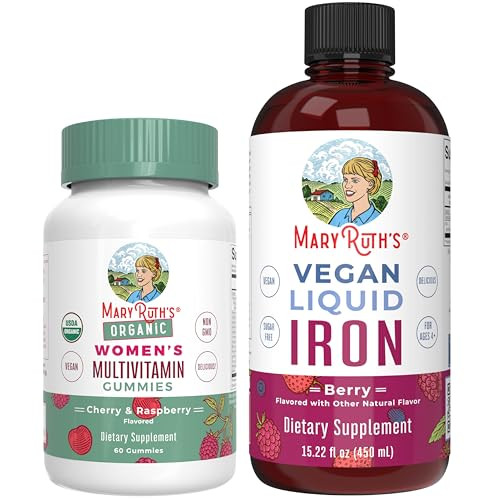 Maryruth'S Multivitamin Gummies For Women (Cherry & Raspberry) & Iron Liquid Supplement (Berry) Clean Label Project Verified Usda Organic Vegan Non-Gmo Beauty Immunity & Overall Health