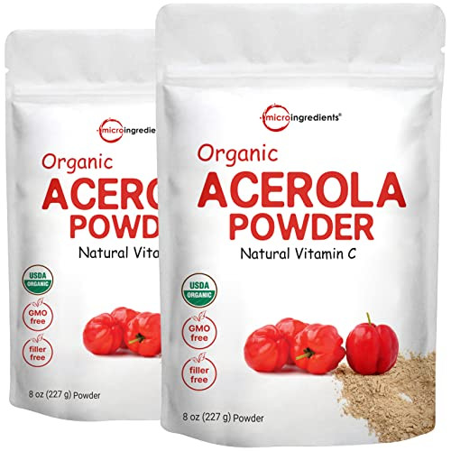 Micro Ingredients 2 Pack Of Pure Usda Organic Acerola Cherry Powder Natural And Organic Vitamin C For Immune System 8 Ounce No Gmo No Gluten Brazil Origin