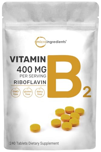 Micro Ingredients Riboflavin Vitamin B2 400Mg Per Serving 240 Mini Tablets Essential Vitamin B Supplement B Vitamins For Energy Production Easy To Swallow Non-Gmo