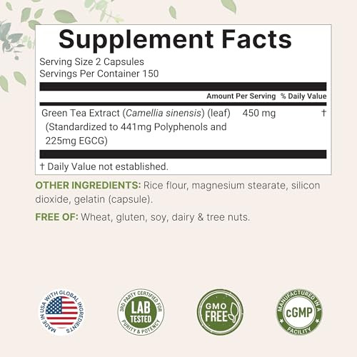 Micro Ingredients Extra Strength Green Tea Extract 300 Capsules 5 Month Supply Maximum Potency Polyphenols Antioxidant Supplement For Skin Energy Brain & Heart Support
