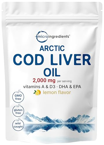 Micro Ingredients Cod Liver Oil 2000Mg Per Serving 360 Softgels Burpless Lemon Flavored Rich In Omega 3 Vitamins A & D3 Epa Dha Wild Caught Arctic Deep Sea Fish Heart Brain & Immune Supplement