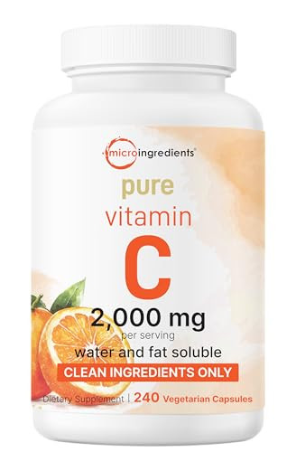 Micro Ingredients Pure Vitamin C 2000Mg 240 Veggie Capsules Highly Bioavailable Fat & Water Soluble Forms Max Potency Antioxidant & Immune Support Supplement Easily Absorbed Non-Gmo Filler Free