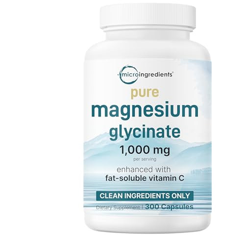 Micro Ingredients Pure Magnesium Glycinate 1000Mg 300 Capsules 100 Chelated For Max Absorption Enhanced With Vitamin C Only Uses Active Ingredients