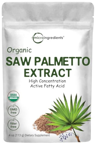 Micro Ingredients Sustainably Us Grown Organic Saw Palmetto Powder 4 Ounce With Active Fatty Acid Pure Saw Palmetto Prostate & Hair Growth Supplement Healthy Urination Frequency & Hair Loss Blocker Supplement