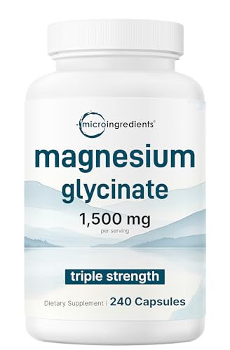 Micro Ingredients Triple Strength Magnesium Glycinate 1500Mg Per Serving 240 Capsules 500Mg Per Capsule Easily Absorbed Chelated Magnesium Elemental Form Healthy Muscle Bones & Mood Support Non-Gmo