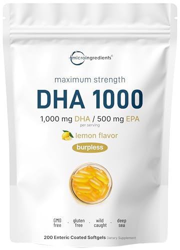 Micro Ingredients Omega 3 Fish Oil Dha Supplements 1000Mg With Epa 500Mg 200 Softgels Lemon Flavored Burpless (Enteric Coated) Deep Sea Fresh Fish Wild Caught From Norwegian Waters Mercury Free