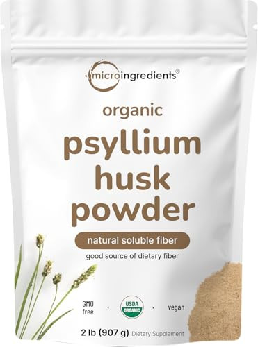 Micro Ingredients Organic Psyllium Husk Powder 2Lbs (32Oz) Daily Soluble Fiber Supplement India Origin Non-Gmo Keto Friendly Vegan