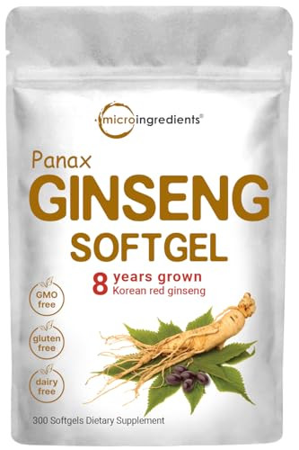 Micro Ingredients Red Panax Ginseng Supplement 300 Softgels High Potency Korean Ginseng Root Extract Supports Energy & Immune Health Non-Gmo