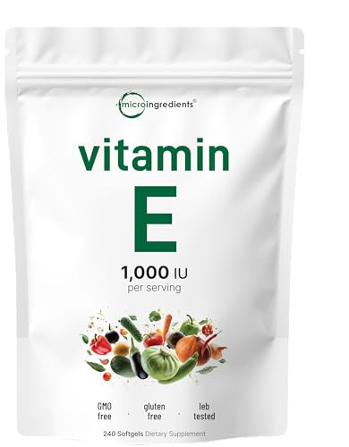 Micro Ingredients Vitamin E 1000 Iu (450 Mg) Per Serving 240 Softgels Daily Vitamin E Supplement 4-Month Supply Non-Gmo Gluten Free