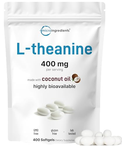 Micro Ingredients L-Theanine 400Mg 400 Softgels Highly Bioavailable With Coconut Oil Extra Strength Theanine Amino Acid Calm & Relaxation Support Focus Supplement Non-Gmo Gluten Free