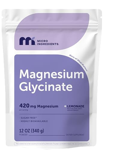 Micro Ingredients Magnesium Powder 420Mg Per Serving 12Oz (56 Servings) Sugar Free Lemonade Flavor Magnesium Glycinate Powder Supplement With Elemental Form Chelated Minerals Non-Gmo Vegan
