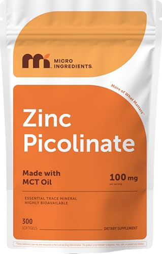 Micro Ingredients Zinc Picolinate 100 Mg Per Serving 300 Softgels Zinc Supplement For Women & Men Made With Mct Oil Non-Gmo