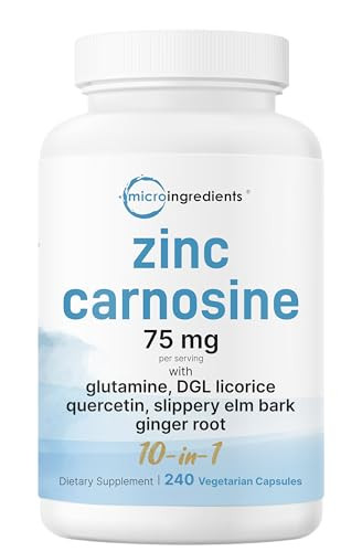 Micro Ingredients Zinc Carnosine 75Mg 240 Veggie Capsules 10-In-1 Zinc Supplements For Men & Women With Glutamine Dgl Licorice Quercetin Slippery Elm Bark & Ginger Root Non-Gmo Gluten Free